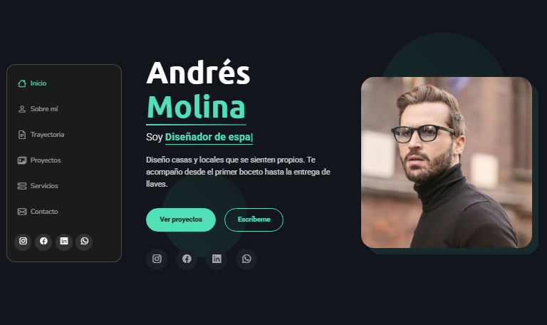 Modelo oscuro con menta: Andrés Molina, arquitecto
